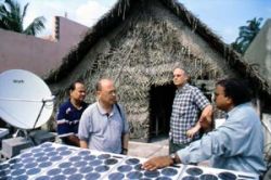 Solar cells for power supply and a satellite link for a local area network serve a few villages in Southern India