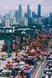 The world' s largest container terminal in Singapore