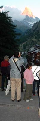 Japanese tourists view the Matterhorn (Switzerland) which tectonically is part of the African plate.